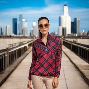 Sunderland Scotland Cygnet Plaid Pullover Windbreaker Jacket Red Blue Womens L